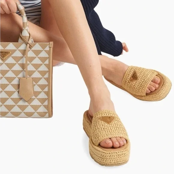 Prada Crochet Flatform Slides Sz 35 Beige Nude Brand New in Box with Receipt - Picture 6 of 16